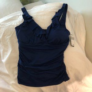NWT Ralph Lauren Navy Ruffle V-Neck Tankini